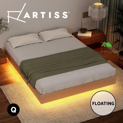 RETURNs Artiss Bed Frame Queen Size Floating Wooden Mattress Base Platform Timber ODIN