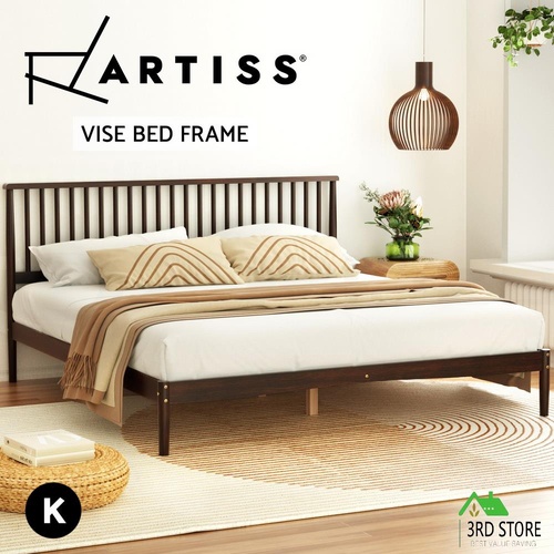 Artiss Bed Frame King Size Wooden Base Mattress Platform Timber Walnut VISE