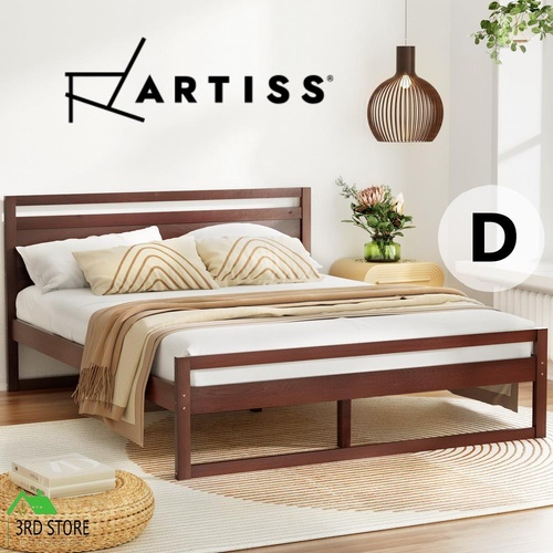 Artiss Bed Frame Double Size Wooden Base Mattress Platform Timber Walnut WITTON