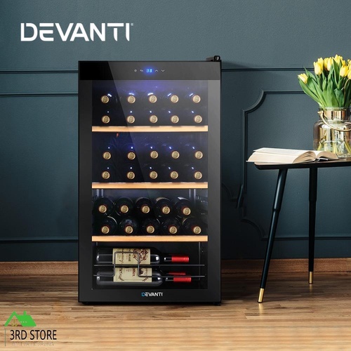 Devanti Wine Cooler Compressor Chiller Storage Beverage Fridge Cellar 34 Bottles