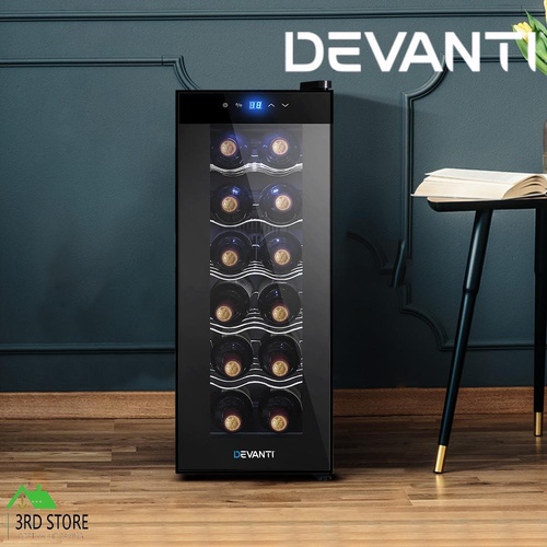 Devanti Wine Cooler 12 Bottle Thermoelectric Chiller Storage Fridge Cellar Black