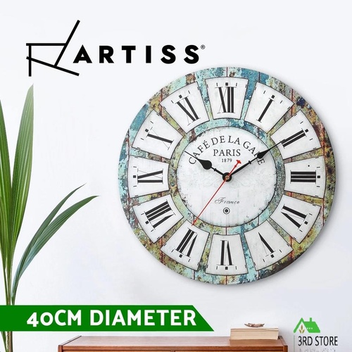 Artiss 40CM Wall Clock Large Roman Numerals Round Metal Luxury Home Decor Rustic