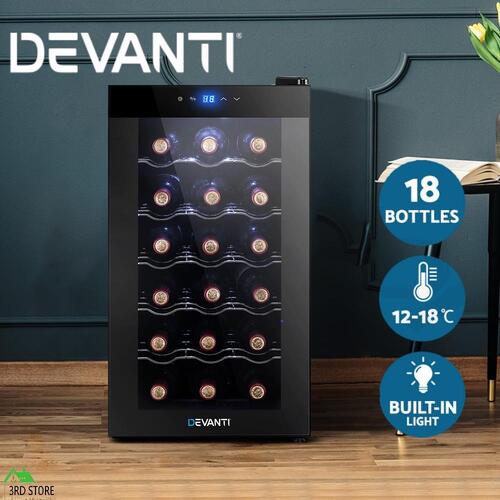RETURNs Devanti Wine Cooler 18 Bottle Thermoelectric Chiller Storage Fridge Cellar Black