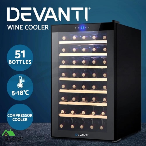 Devanti Wine Cooler Compressor Fridge Chiller Storage Cellar 51 Bottle Black