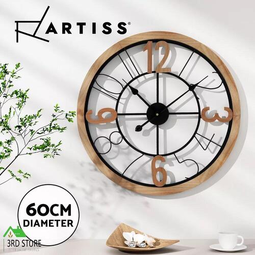 Artiss 60CM Wall Clock Large Modern Roman Numerals Wooden Art Clocks Home Decor