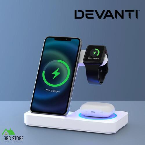 Devanti 4-in-1 Wireless Charger Station Fast Charging for Phone White