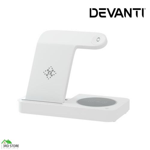 Devanti 4-in-1 Wireless Charger Dock Fast Charging for Phone White
