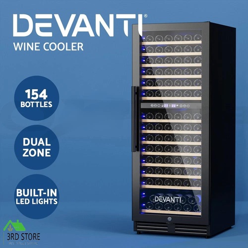 Devanti Wine Cooler Fridge Compressor Cellar Chiller Commercial Home 154 Bottles