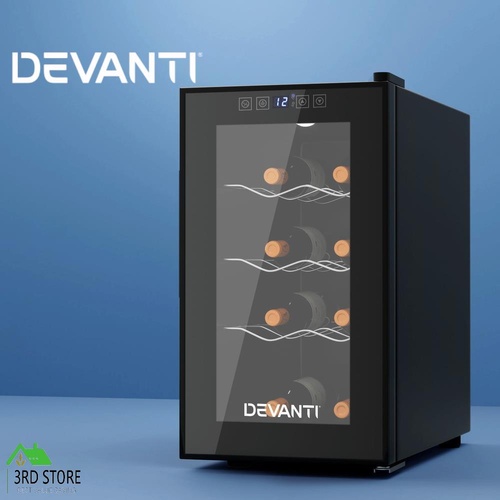 Devanti Wine Fridge Cooler Cellar Chiller Home 8 Bottles Black
