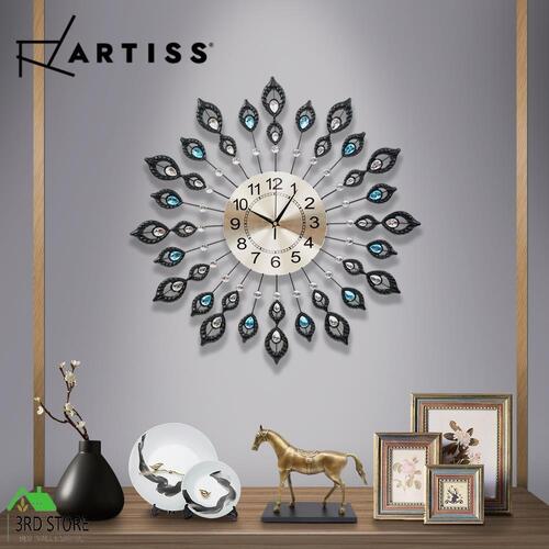 Large Modern 3D Crystal Wall Clock Luxury Art Silent Round Dial Home Decor