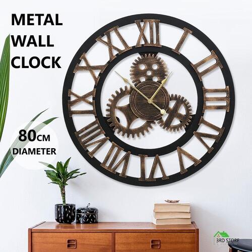 Wall Clock Large Modern Vintage Retro Metal Clocks 80CM Home Office Decor