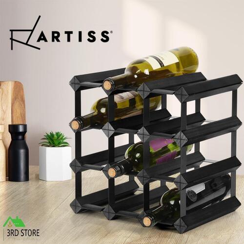 Artiss 12 Bottle Timber Wine Rack Wooden Storage Wall Racks Holders Cellar Black