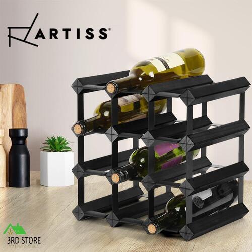 Artiss 12 Bottle Timber Wine Rack Wooden Storage Wall Racks Holders Cellar Black