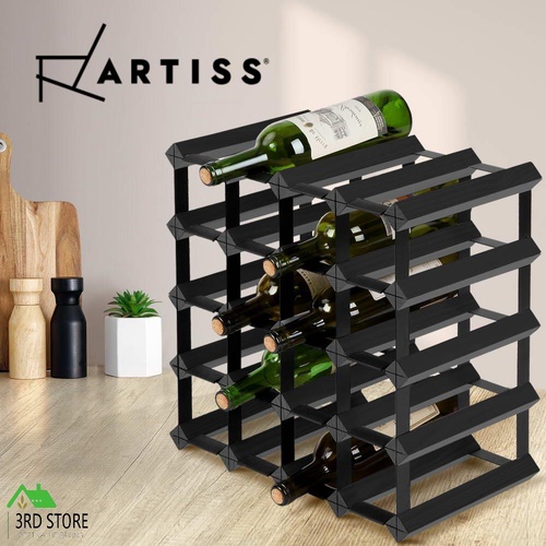 Artiss 20 Bottle Timber Wine Rack Wooden Storage Wall Racks Holders Cellar Black