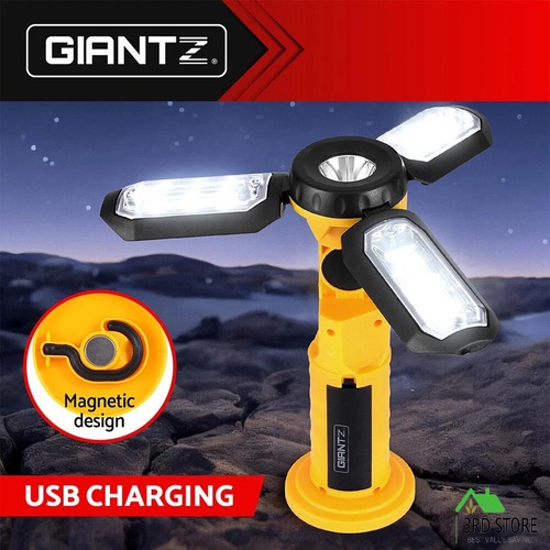 Giantz Work Light Rechargeable USB Cordless LED Lamp 90°Rotation Hook Folding