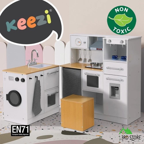 RETURNs Keezi Kids Kitchen Playset 2-Piece Wooden Pretend Play Coffee Maker Toy 80CM White