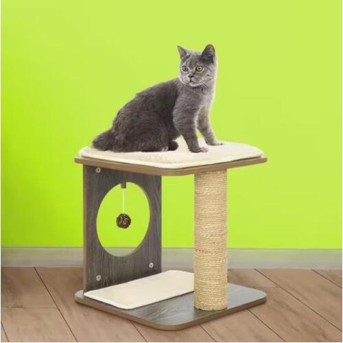 Taily Wooden Cat Tree Scratcher Play Stool Pole Cats Dark Oak 37x23x44cm