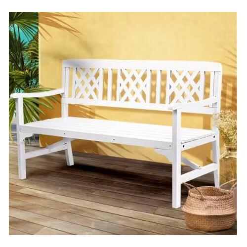 Furb Timber Garden Bench 3 Seat Wooden Outdoor Chair Patio Park Furniture White