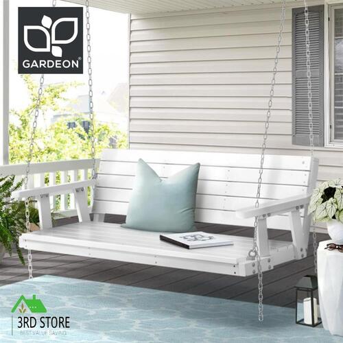 Gardeon Porch Swing Chair with Chain Outdoor Furniture 3 Seater Bench Wooden White