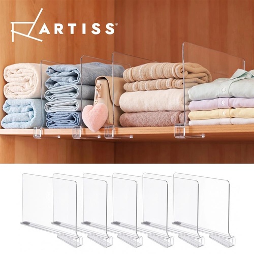 Artiss 6 Pack Closet Organizers and Storage Clear Shelf Dividers