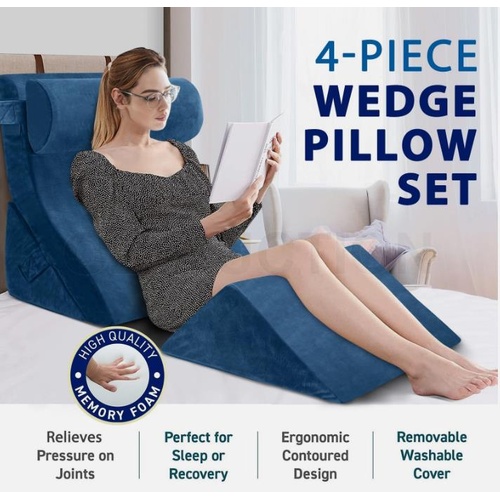 4PCS Bed Wedge Pillow Head Neck Back Support Cushion Memory Foam Leg Elevation