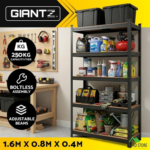 Giantz Garage Shelving 1.6X0.8m Warehouse Shelves Storage Rack Pallet Racking Black