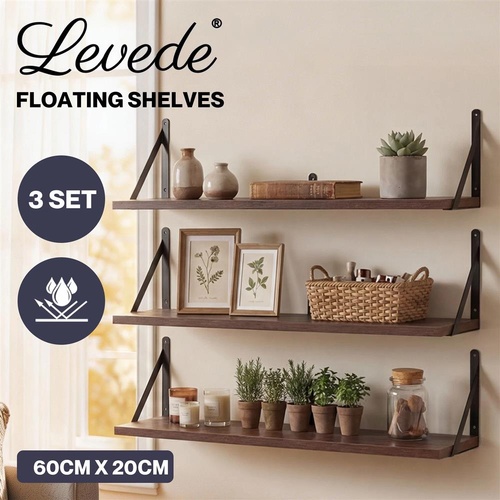 Levede Floating Shelves 3 Pcs Wall Mounted Rustic Storage Display Rack Bedroom