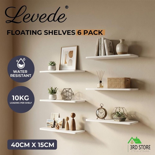 Levede Floating Shelves DIY Wall Mounted Storage Display Bookshelf 6-Pcs White