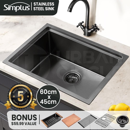 RETURNs Simplus Kitchen Sink Stainless Steel Single Bowl with Drying Rack 60x45cm black