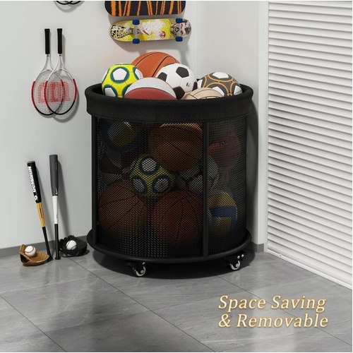 Ball Storage Cart Ball Storage Bin for Balls, 48 Gals Mesh Ball Holder, Basketba