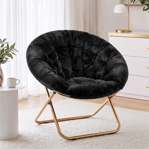 Artiss Cozy Saucer Chair Soft Faux Fur Folding Accent Chair for Bedroom Black