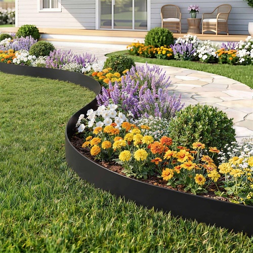 Green Fingers Garden Edging 60ft 30pcs Flexible Garden Border Plastic Lawn Edging Black