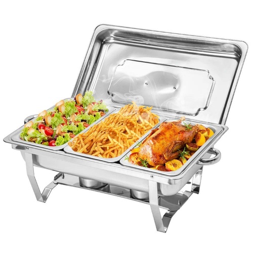 Alston 3LX3 Chafing Dish Set, Premium 410 Stainless Steel Buffet Warmer, Bain Marie Food Server with Fuel Holders & Lid, Stackable Catering Equipment 