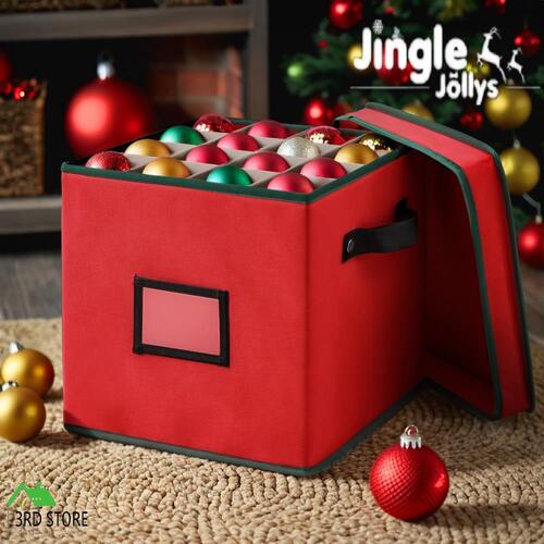 Jingle Jollys Christmas Baubles Storage Box 64 Dividers Xmas Ornaments Container