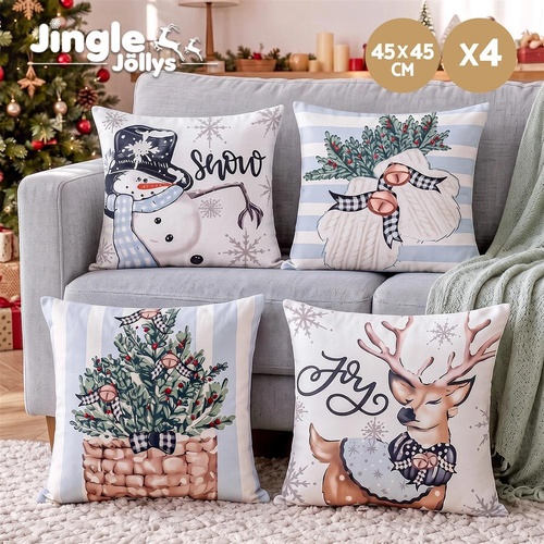 Jingle Jollys Christmas Cushion Covers Set of 4 Pillow Covers 45x45cm Blue