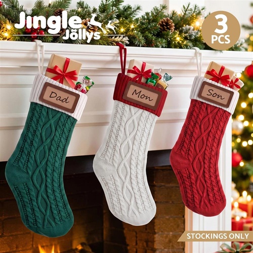 Jingle Jollys 3PCS Personalised Christmas Stockings Leather Patches Decor