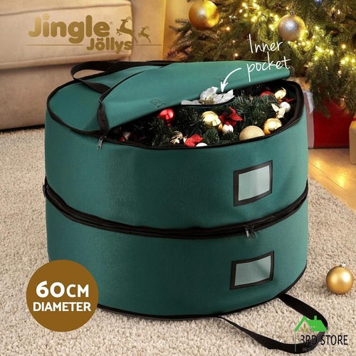 Jingle Jollys Christmas Garland Wreath Storage Bag 2-Tier Ornaments Holder 60cm