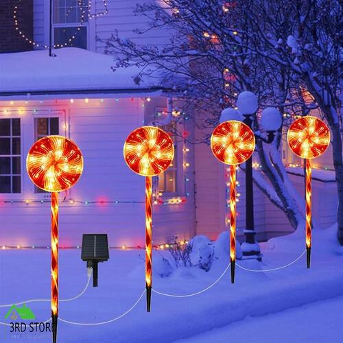4x Christmas Decorations Lollipop Pathway Lights w/ 8 modes 20 LED 65cm tall