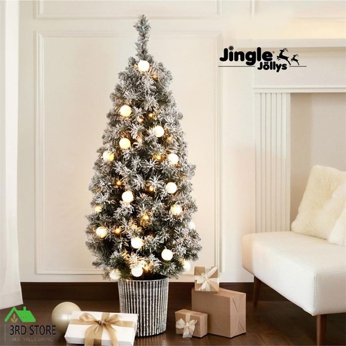 Jingle Jollys Christmas Tree 1.2M Potted Snowy Xmas Tree Party Decorations