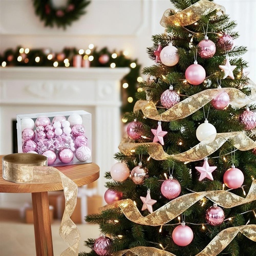 Jingle Jollys Christmas Tree Decoration Set Ribbon Baubles Ornaments Party 34pcs