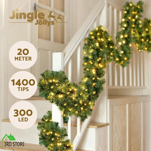 Jingle Jollys 20M Christmas Garland LED Lights Party Xmas Decorations 1400 Tips