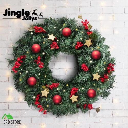 Jingle Jollys 60cm Christmas Wreath Tree Green Garland Hanging Ornaments Decor