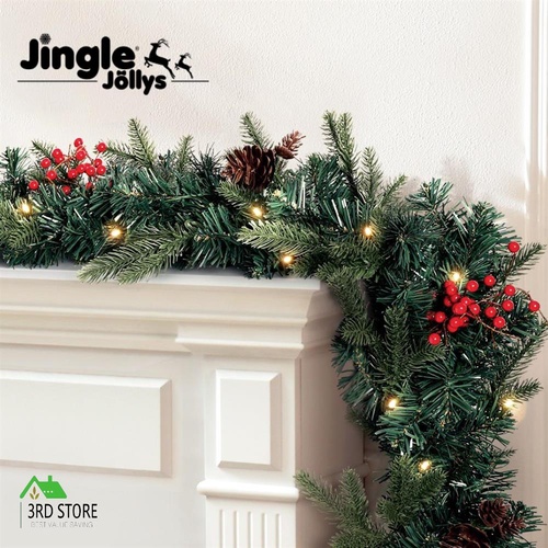 Jingle Jollys 2.4M Christmas Garland with Ornament Warm Lights Xmas Tree Decor