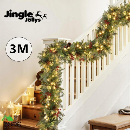 Jingle Jollys 3M Christmas Garland Pre-lit LED with Pine Cones Xmas Decor Green