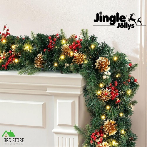Jingle Jollys 1.8M Christmas Garland Pre-lit LED Pine Cones Berries Xmas Decor