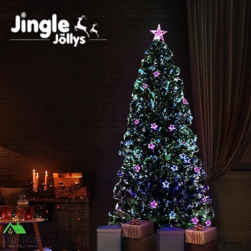 Jingle Jollys Christmas Tree Xmas Fibre Optic LED Green MULTI COLOUR 1.8m 6Ft
