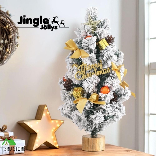 Jingle Jollys Tabletop Christmas Tree 60CM Snowy Xmas Tree Tree Topper Ornaments