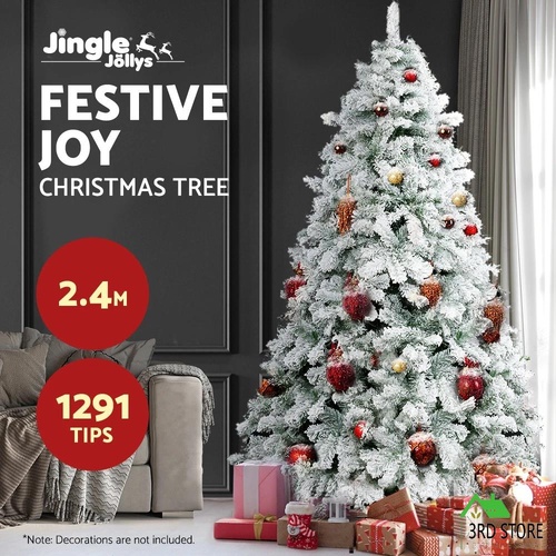 Jingle Jollys Christmas Tree 2.4M 8FT Xmas Decorations Flocked Snow Home Decor