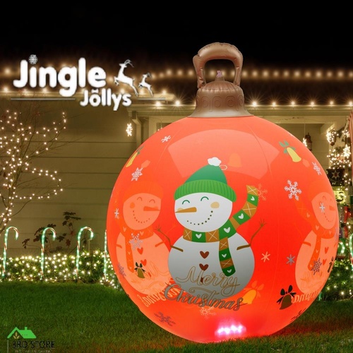 Jingle Jollys Christmas Inflatable Ball Led 60cm Snowman Decoration Bauble Red