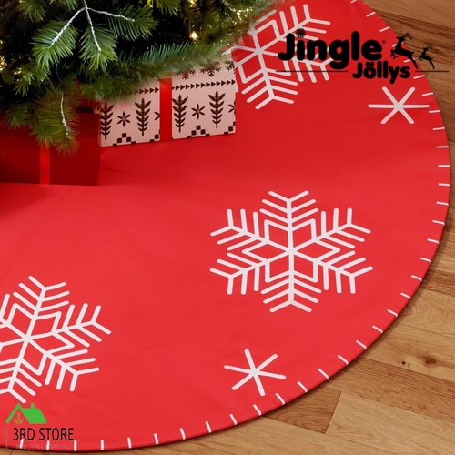 Jingle Jollys Christmas Tree Skirt 90cm Snowflake Ornaments Party Decorations